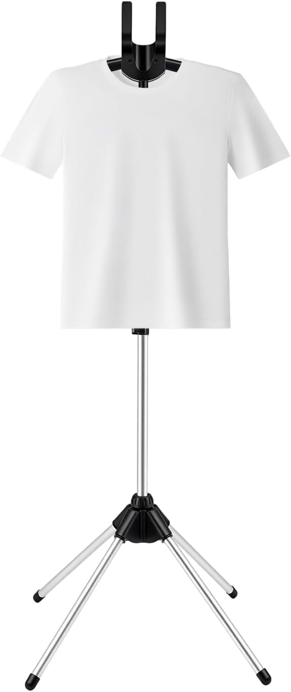 Garment Steamer Stand Rack, Handheld Clothes Steamer Holder with 360° Rotating Hanger, Adjustable Height Pants Hanger with Clips for Home, Hotel, Travel, Aluminum, 18.5 x 18.5 x 63 Inches