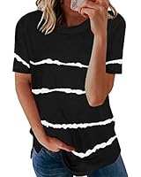 ZIWOCH Womens Short Sleeve Crewneck Tops Casual Soft Stripe Tee Shirts Blouses