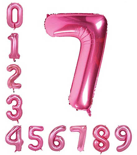 Image of AMFIN 15 Inch 7 Number Foil Balloons for 7th Birthday Baby Girl Party Decorations Balloon, Wedding Anniversary Decoration Items - Pink