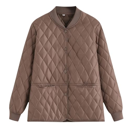 Image of Generisch Winter Jacket Women's Warm Jacket Winter Women's Winter Crew Neck Stitching Plain Long Sleeve Jacket, coffee, S