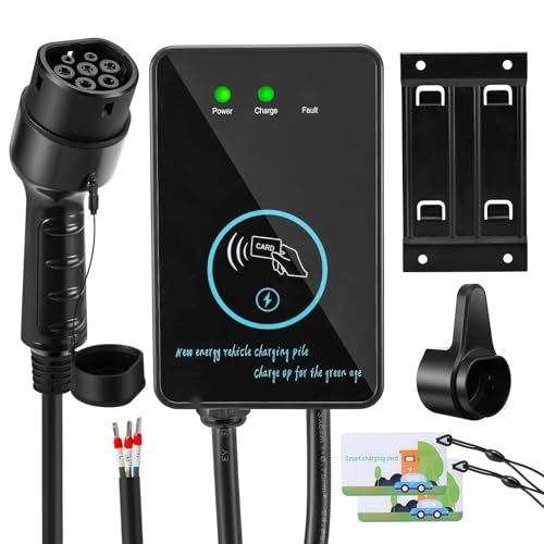 EV Charger 7kW Type 2, Max. 7.4kW Electric Car Charger 32A, Swipe Card Charging 5M Cable, with 2 RFID Cards & Cable Holder
