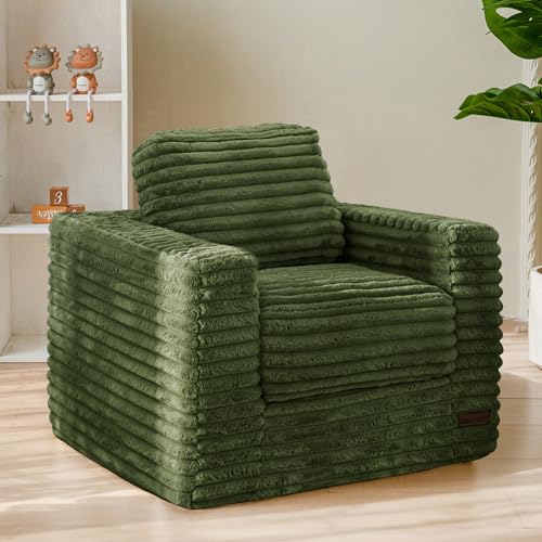 MAXYOYO Kids Bean Bag Chair, Comfy Faux Fur Bean Bag Sofa with Filler, Upholstered Floor Sofa with Pillows and Armrests, Lazy Floor Chair Couch for Boys and Girls, Green by MAXYOYO - Used condition - US$48.50