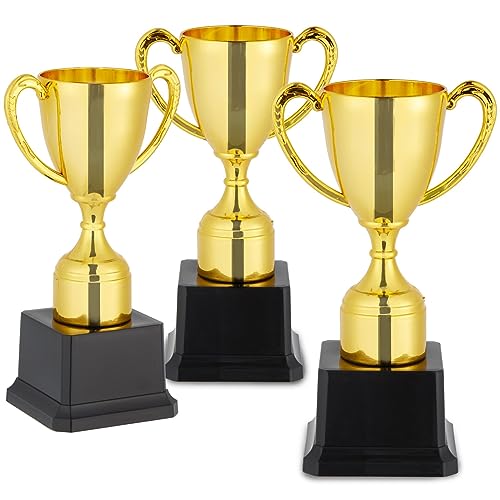 Blue Panda Trophy Award Cup Set - 3-Pack, 7-Inch Gold Plastic Cups - Mini Participation Trophies for Kids by BLUE PANDA - Used condition - US$12.14