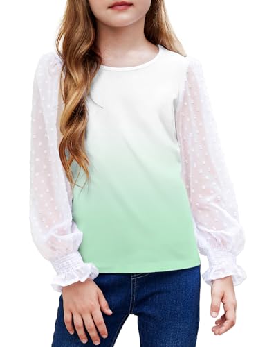 Image of Arshiner Girls Long Sleeve Shirt with Ruffle Cuffs Polka Swiss Dots Kids Girls Pullover Shirts Cute Crewneck Girls Top