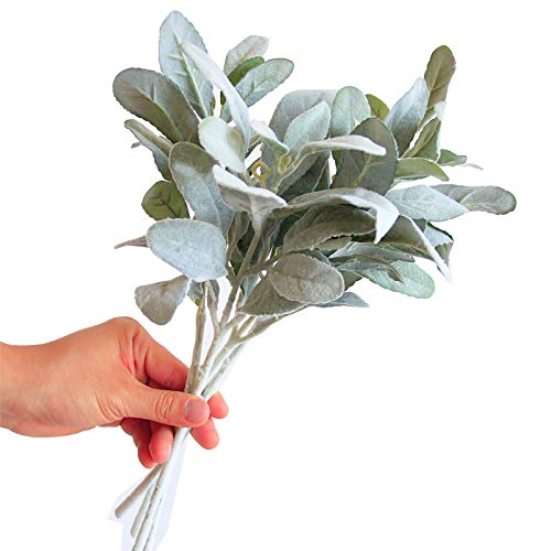 Tinsow Artificial Flocked Lambs Ear Leaves Dusty Miller Stems Flocked Oak Leaves Lamb's Ear Leaf For Home Wedding Diy Floral Arrangement (Silver Lamb's Ear, 5) #TOP1