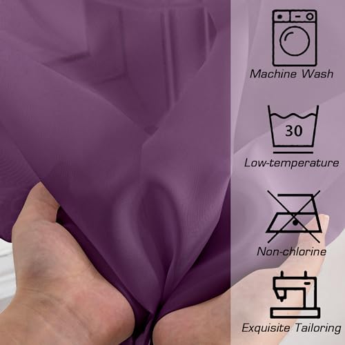 Image of Simplebrand Plum Sheer Curtains 63 Inch Length 2 Panels, Rod Pocket Solid Color Window Sheer Curtain Panels, Elegant Curtains & Drapes for Living Room, Bedroom 2 Panels (Plum, 42 inch W x 63 inch L)