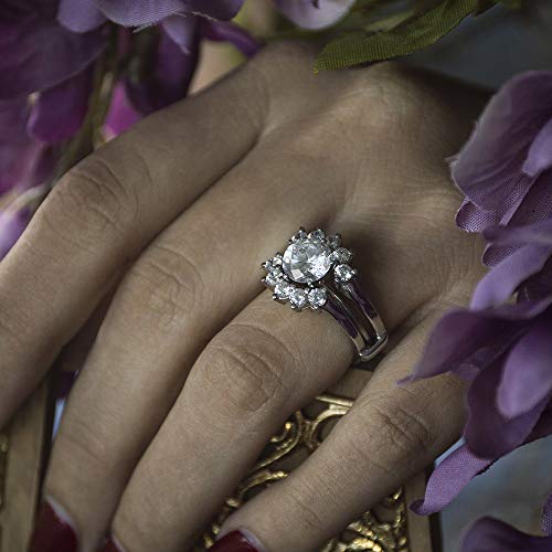 Twobirch Sterling Silver Round Sunburst Halo Ring Guard With Cubic Zirconia (1 Ct.) (Sterling-Silver, 7) #TOP6