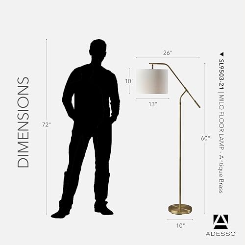 Adesso Antique Brass Floor Lamp with Off-White Linen Shade – Adjustable Arm, 3-Way Switch, Accent Lighting for Bedroom, Living Room, or Home Office, 60” Tall by SIMPLEE ADESSO - Image 3