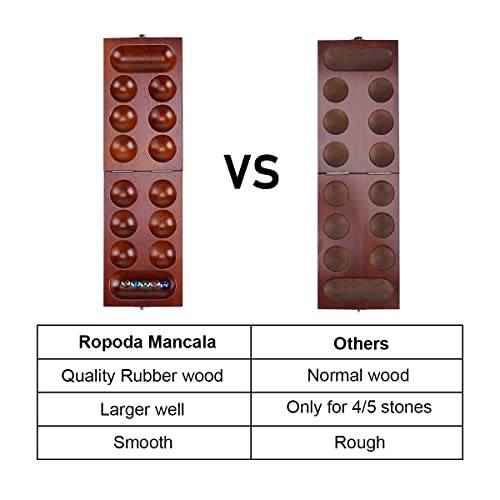 Ropoda Mancala Board Game Set With Folding Rubber Wood Board & 48+5 Multi Color Glass Stones & Stone Storage Bag - Marble Game For Daily Life, Party, Festival – Portable For Kids And Adults #TOP2