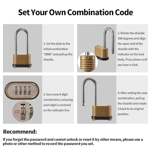 CINCINNO 4 Digit Combination Lock, Heavy Duty Combo Padlock with Long Shackle for Outdoor Use,Sheds, Locker, Storage Unit, Gym and Gate