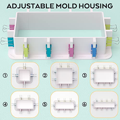 Nicpro Adjustable Molds Housing for Silicone & Resin Molds, Reusable Plastic Frame with Binder Clips & Double-Sided Tape for Soap & Candle Making