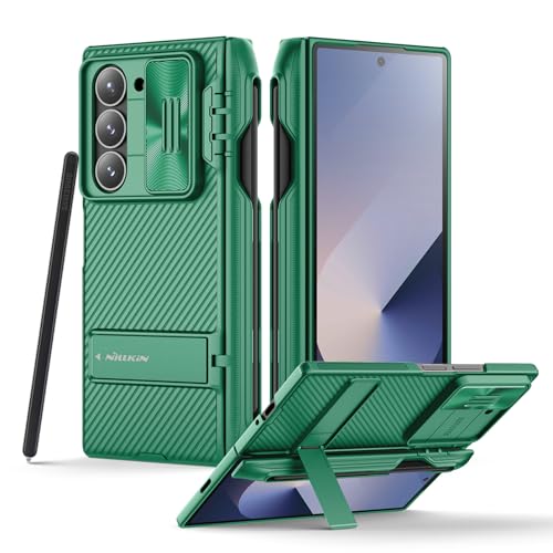 Image of Nillkin Samsung Galaxy Z Fold 6 Case with S Pen Holder & Hinge Protection [Hidden Kickstand] [Slide Camera Cover] CamShield Pro Slim Protective Case for Galaxy Z Fold 6 5G (Dark Green)