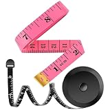 2 Pack Tape Measure Measuring Tape for Body Fabric Sewing Tailor Cloth Knitting Vinyl Home Craft Measurements, 60-Inch Soft Fashion Pink & Retractable Black Double Scales Rulers for Body Weight