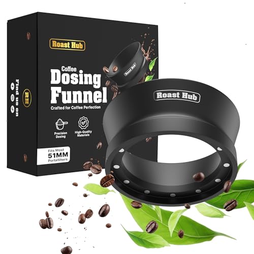 Roast Hub 51mm Magnetic Dosing Funnel for Portafilter Espresso Machine ~ High Strength 12 Magnet Design ~ Fits Most Express Coffee Machines ~ Home Barista Espresso Portafilter Adapter ~ UK Brand