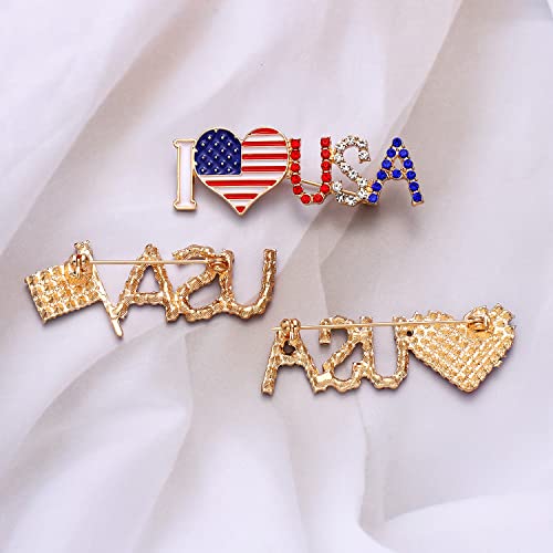 Image of American Flag Brooches 4 th of July Patriotic Red White Blue Rhinestone USA Letter Cross Eagle Map Heart Ribbon Brooch Pin Bulk Vintage Fourth of July Celebrate Independence Day Lapel Pins for Women Men