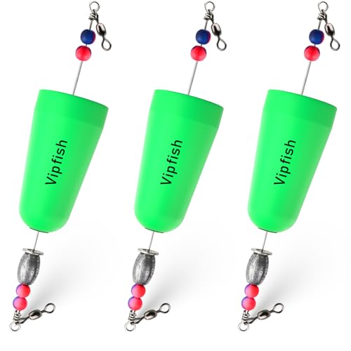 Vipfish Popping Corks Floats Saltwater - Rattles and Floats for Catfish Redfish Speckled Trout Rigs with a 3/8 oz Egg Weight, and a High-Visibility Cork (Green, 3pcs) by Vipfish - Used condition - US$11.32