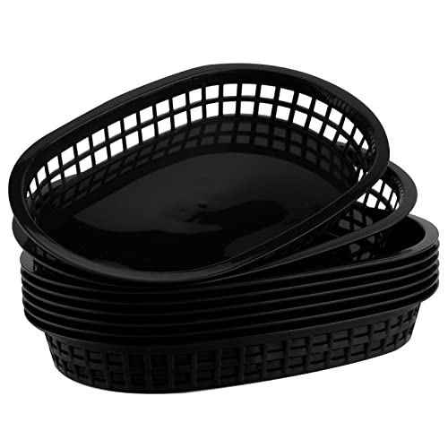 Ningwaan Set Of 24 Black Plastic Fast Food Baskets, Oval Serving Restaurant Service Baskets For Bread, Deli Serving, Hot Dog, Fruit, Sandwich And Fry, 10.7 X 7 Inch (Ningwaan-22071302) #TOP4