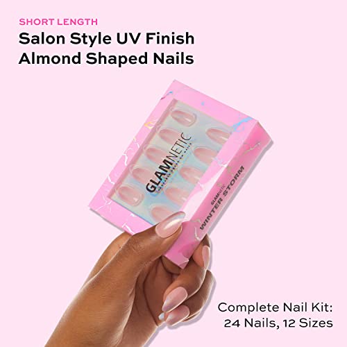 Glamnetic Press On Nails - Winter Storm | Semi-Transparent Short Almond Nails, Reusable | 12 Sizes - 24 Nail Kit #TOP1