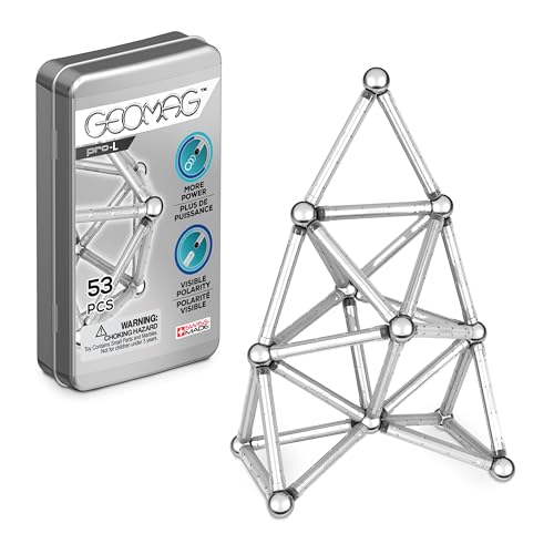 Geomag, Pro-L Pocket Set, Constructions Magnétiques, Aimants Puissants avec Polarité Visible, pour Créer des Maquettes et Structures Complexes, Pack de 53...