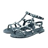 Fashion Thirsty Where´s That From Women's Natalia Sandals Studs PU Gladiator Women Sandals Casual Sandals, Black, 5.5