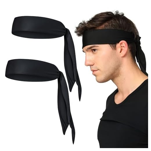 TNSLAND 2 Diademas para Hombre y Mujer, Cinta Pelo Deporte, Diadema Sudor Negro para Correr Tenis Fitness