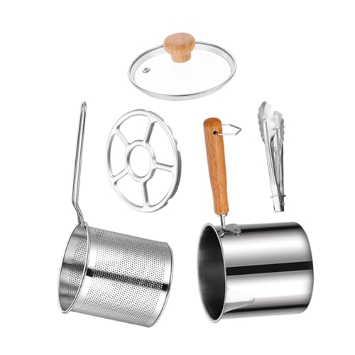 Cabilock 1set Stainless Steel Deep Fryer Pot Basket Ergonomic Handle for Barbecue Noodles and Steak Frying Compact Design for Home Cooking Practical Kitchen Essential