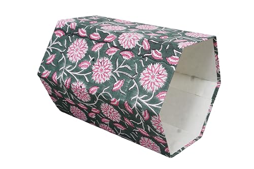 Image of Generic 3.3 Gallon Cotton Hand Block Printed Paper Waste Basket |Small Decorative Trash Can for Housewarming Gifts in Living Room, Bedroom, Bathroom | Eco-Friendly, Plastic-Free (1, LIGHT PINK GREEN)