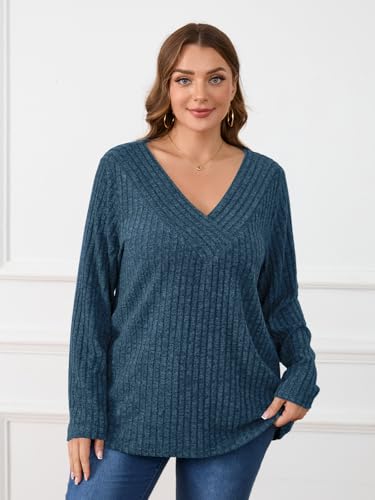 Image of BELAROI Womens Plus Size Sweaters V Neck Fall Tunic Top Pullover Shirts