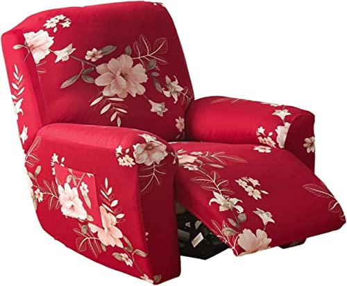 Stretch Recliner Cover 4 Pieces Printed Lazy Boy Chair Covers Recliner Sofa Slipcover 1 Seater Anti-Slip Fitted Furniture Protector With Elastic Bottom (Color : Red) #TOP9