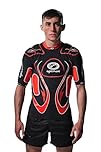Optimum Inferno Rugby Shoulder Pads – Rugby Approved Protective Top for Adults & Kids, Lightweight EVA Padding, Unisex Fit, Breathable Lycra Construction - Black/Red, Medium