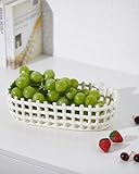 UPWOIGH Large Beige Oval Glazed Ceramic Fruit Basket Bowl, 12.59x6.53x3.54in Big Modern Table Decor Handmade Premium Personalized Ceramic...