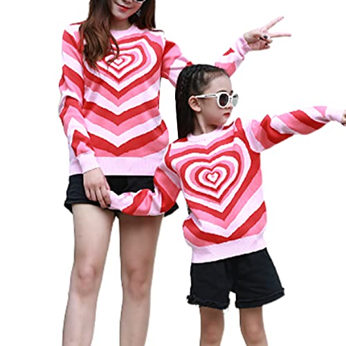 Conjunto de suéter combinando para a família, Mommy and Me com estampa de coração de manga comprida