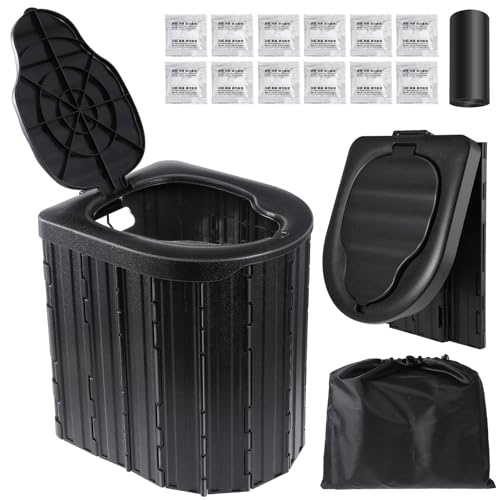 Camping Toilet, Portable Toilet for Adults, Camp Toilet with Handbag, Travel Potty for Camping, Hiking, RoadTrip, Car, Tent, Truck Drivers (black-15.7''H)