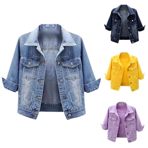 jean denim jacket womenshort sleeve denim jean jacketwomens cropped crop blue jeans light weight summer plus size jackets blazer cardigan coat women trendy casual # BU2 S