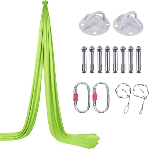 Kit de seda aérea: 2 cadenas de margaritas, 2 mosquetones de acero inoxidable, 8 tornillos de expansión para estructura de hormigón, 2 soportes de techo para artes aéreas y suave (seda aérea, verde)