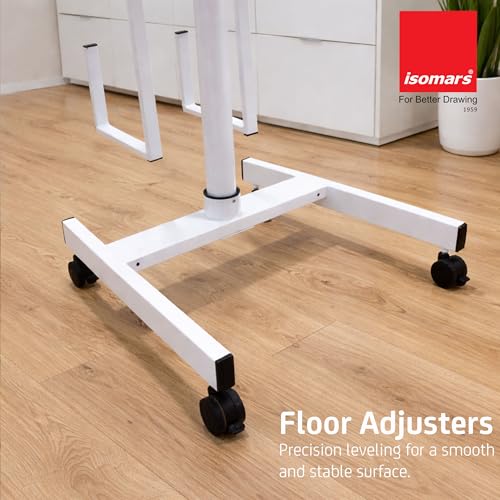Image of Isomars Computer Standing Desktop Workstation with Monitor Mount Adjustable Height with Keyboard & Mouse Tray Space for CPU Holder, Sit Stand Table Comes with Wheels for Easy to Move.(White)