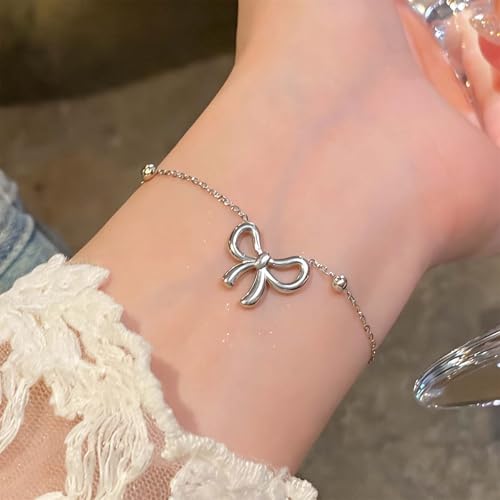 2Pcs Gold Bow Bracelet for Women Cute Bowknot Bracelet Dainty Bow Beaded Chain Bracelets for Women Fashion Jewelry Birthday Gifts (B) by EDWTG - Used condition - Image 4