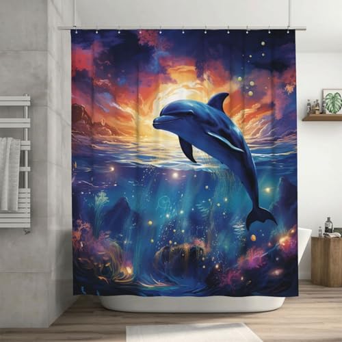 Rideau de douche imperméable ciel étoilé dauphin 183x183cm - 2