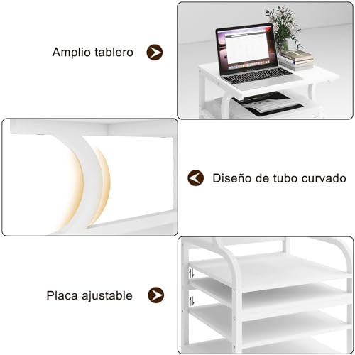 Miniatura 3 de Puncia Mesa Para Impresora 60 X 50 Cm Ajustable En Altura Soporte Para Impresión De 3 Niveles Con Ruedas Móvil De Madera Y Metal Carrito Estante De Almacenaje Para Oficina Escuela Estudio Blanco