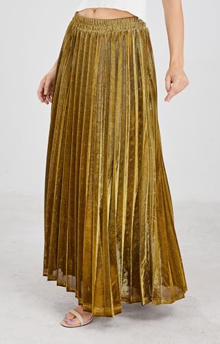 CHARTOU Women's Premium Metallic Shiny Shimmer Accordion Pleated Long Maxi Skirt3