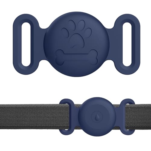 Wanme Funda Apple Airtag, AirTag Perros Funda Collar, Protector de Collar para Gatos Airtag, Funda Protectora de Silicona con Patrón de Grabado para Collar Rastreador de Mascotas Airtag GPS