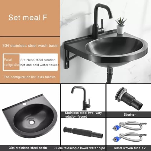 Stainless Steel Wall Mounted Utility Sink with Faucet and Drain Combo, Durable Hand Wash and Prep Sink for Restaurant, Kitchen, and Home Use,Blackf48X42X9.5Cm,Blackf48X42X9.5Cm