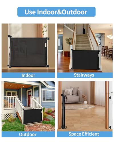 Image of Retractable Baby Gate for Doorways and Stairs, Mesh Safety Gate for Pet, Indoor & Outdoor Use, One-Hand Operation, Easy Installation, 33.6 inch Tall, Expands to 71 inch Wide（Black,33.6 inchx71 inch）