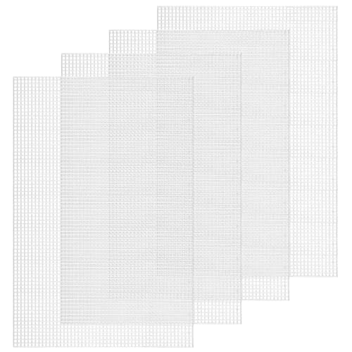 Image of JIYIN 4 Pcs 4 Count Plastic Mesh Canvas Sheets for Embroidery, Plastic Needlepoint Canvas, Eye Mesh for Acrylic Yarn Crafting Knit Crochet Projects and Make Aquarium Dividers(White 11.8x7.9'')