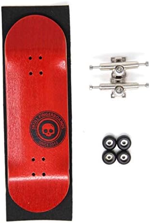 Skull Fingerboards Red Pro Logo Complete Wooden Fingerboard Real Wear with CNC Bearing Wheels (30mm)
