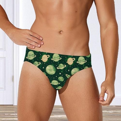 Planet Watercolor Printed Swim Briefs for Men Sexy Bikini Swimwear Elastic Beach Trunks Bathing Suit2