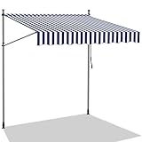 Einfeben Klemmmarkise Balkonmarkise mit Handkurbel,UV-beständig höhenverstellbar Einziehbar, ohne Bohren, Polyester, 200 x 120 cm, Blau Weiß…