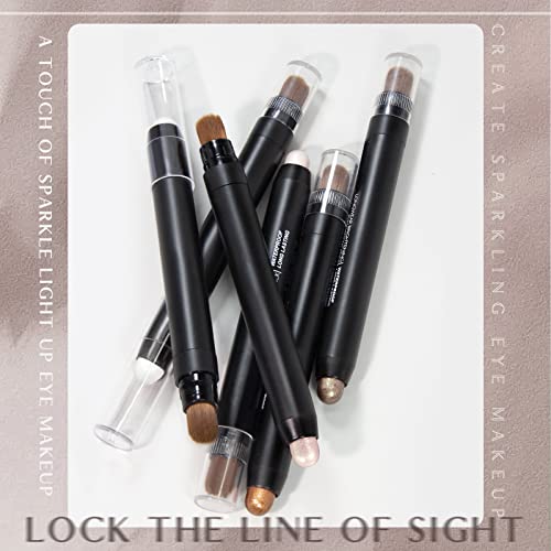 Newbang 2Pcs Eyeshadow Stick,Champagne White Shimmer Eye Shadow Pencil Brightener Inner Corner Eye Liner Crayon Highlighter Cream Metallic Waterproof Longlasting Lying Silkworm Makeup With Brush Set thumb #3