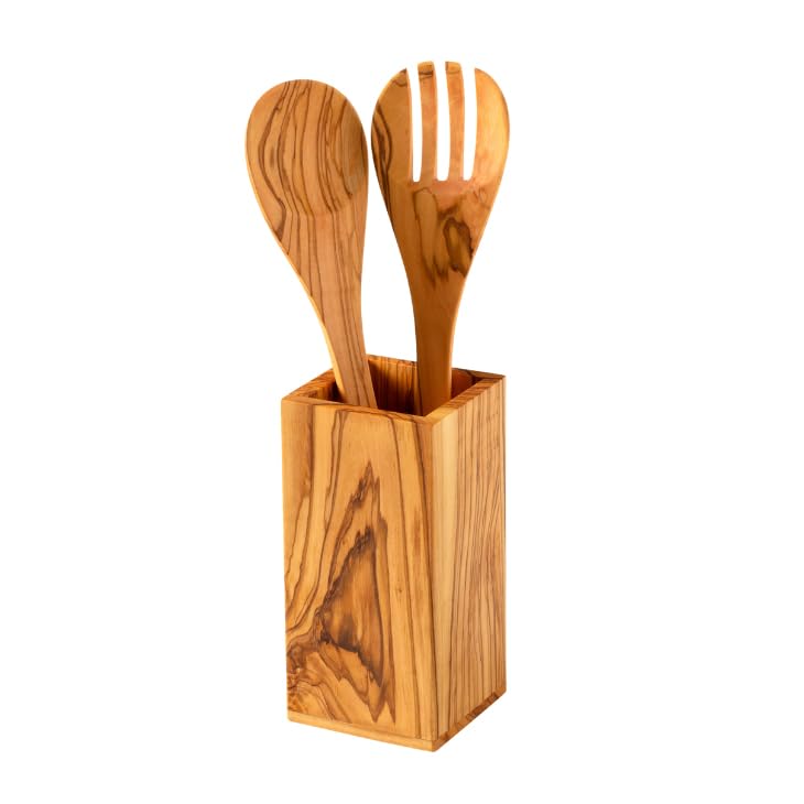 Demy Craft Zeytin Ağacı El Yapımı 2 Parça Salata Servis Seti, Ahşap Kaşık ve Çatal, 30 cm.