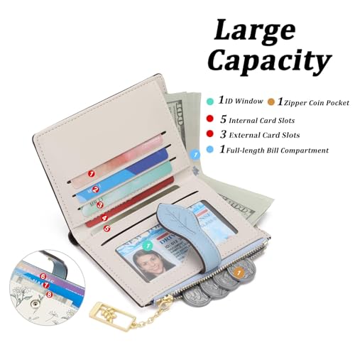 Image of GAEKEAO Small Wallets for Women RFID Blocking Bifold Floral Vegan Leather Wallet Card Holder with Zipper Pocket ID Window